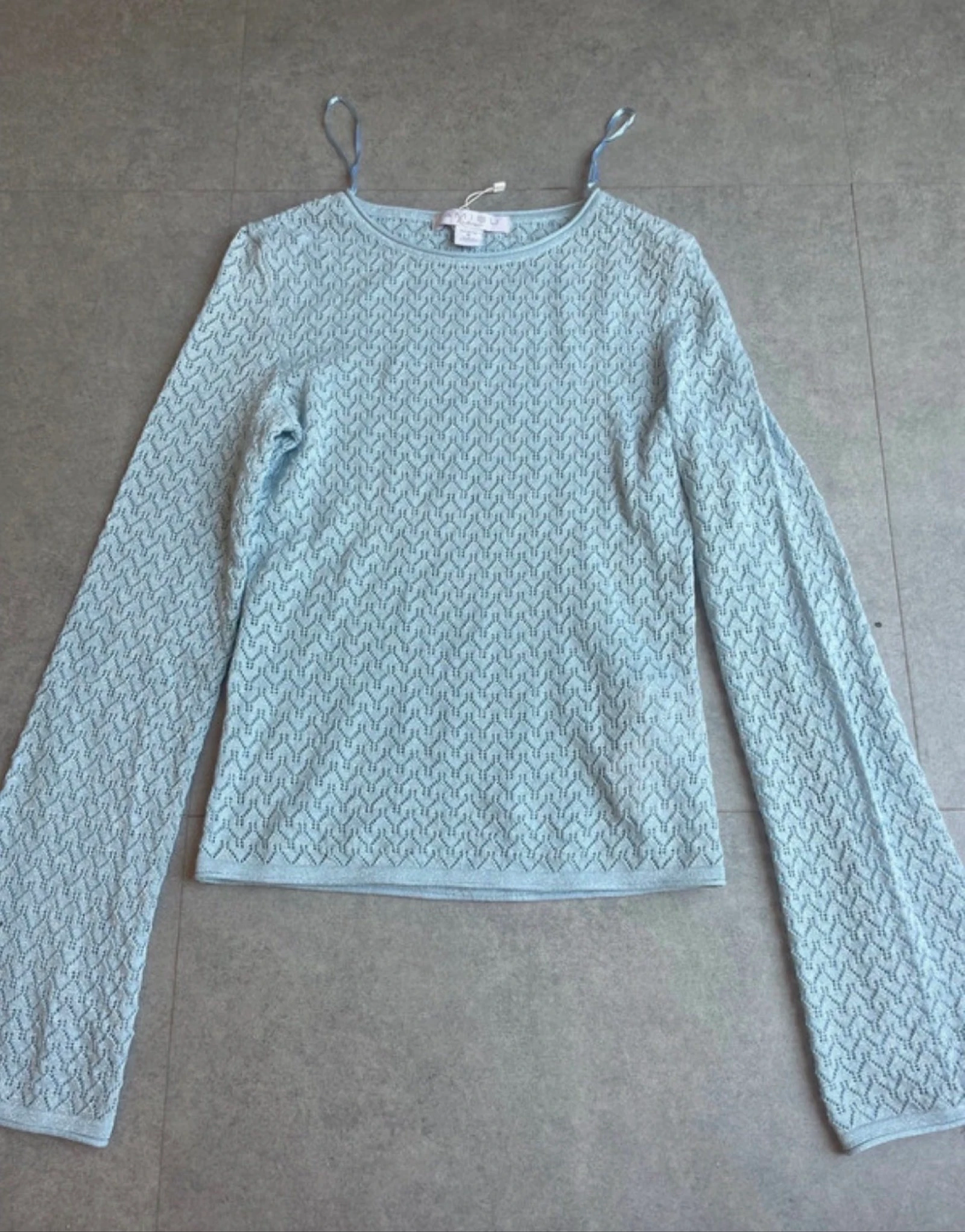 Blouse pailletée en maille turquoise Amisu 